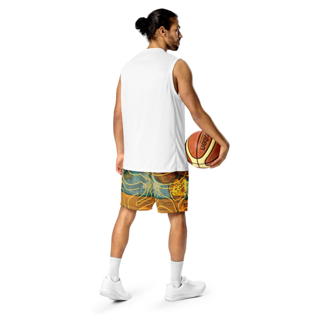 Sunflower Van Gogh Painting All Over Unisex mesh shorts | athletic shorts with pockets custom print - Image 3