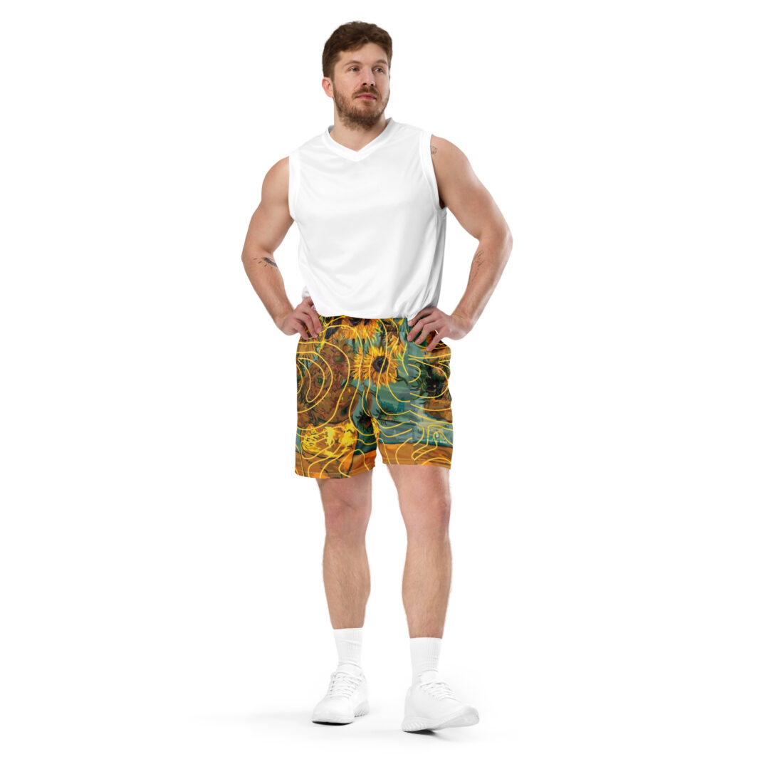 Sunflower Van Gogh Painting All Over Unisex mesh shorts | athletic shorts with pockets custom print - Image 8