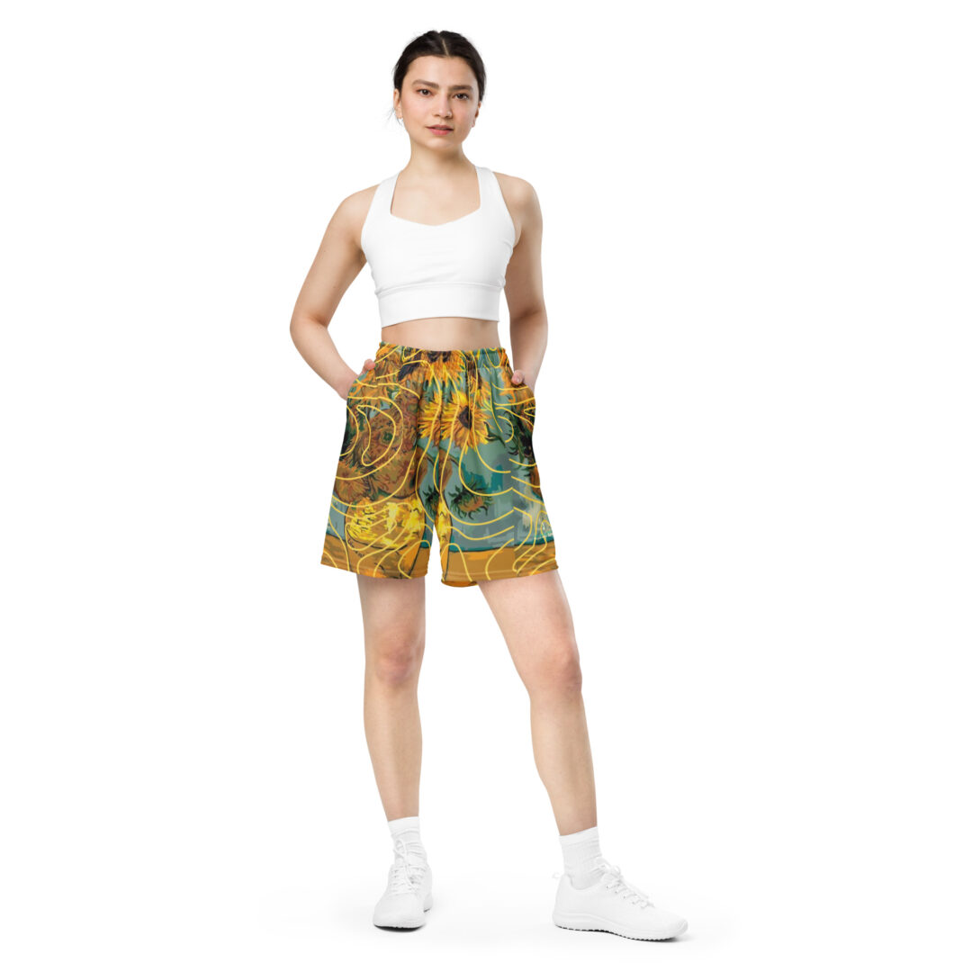 Sunflower Van Gogh Painting All Over Unisex mesh shorts | athletic shorts with pockets custom print - Image 9