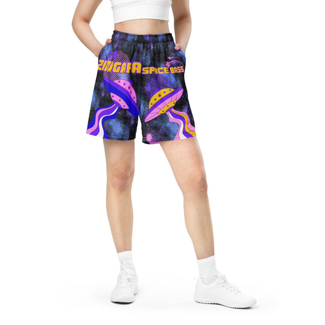 Zingara Trippy Space Bass UFO | Unisex Athletic Shorts Premium Festival Rave Wear With Pockets - Image 2