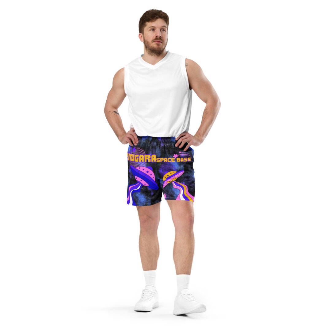 Zingara Trippy Space Bass UFO | Unisex Athletic Shorts Premium Festival Rave Wear With Pockets - Image 8