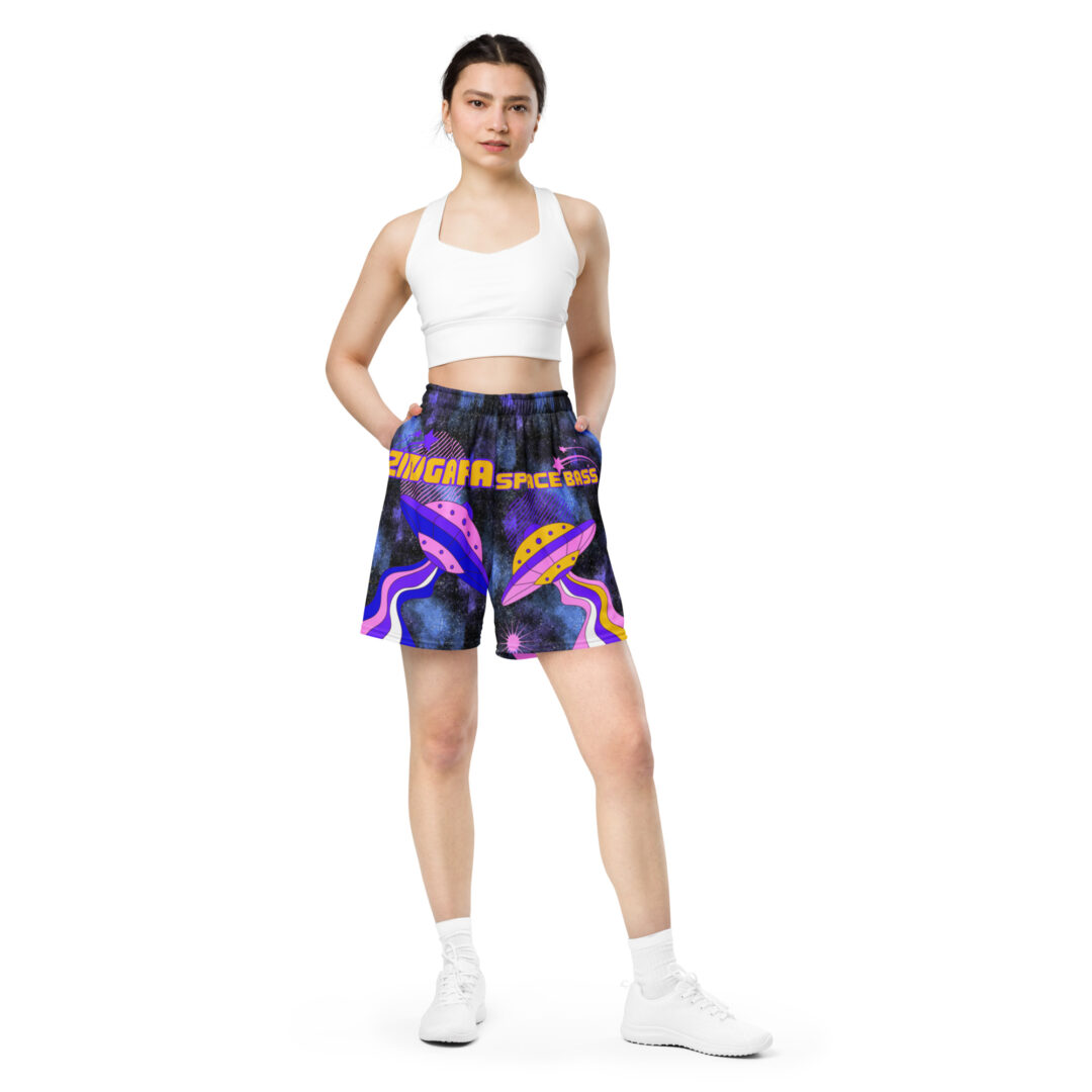 Zingara Trippy Space Bass UFO | Unisex Athletic Shorts Premium Festival Rave Wear With Pockets - Image 10