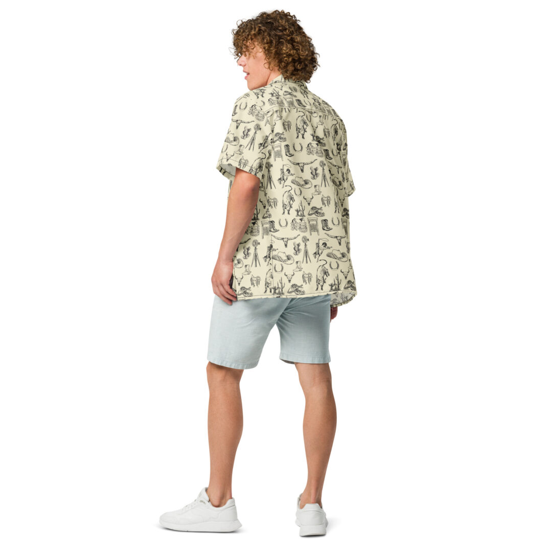 Western Doodle Cowboy Sand Unisex button shirt | Custom Cowboy Hawaiian Shirt Unisex Up to 6XL - Image 8