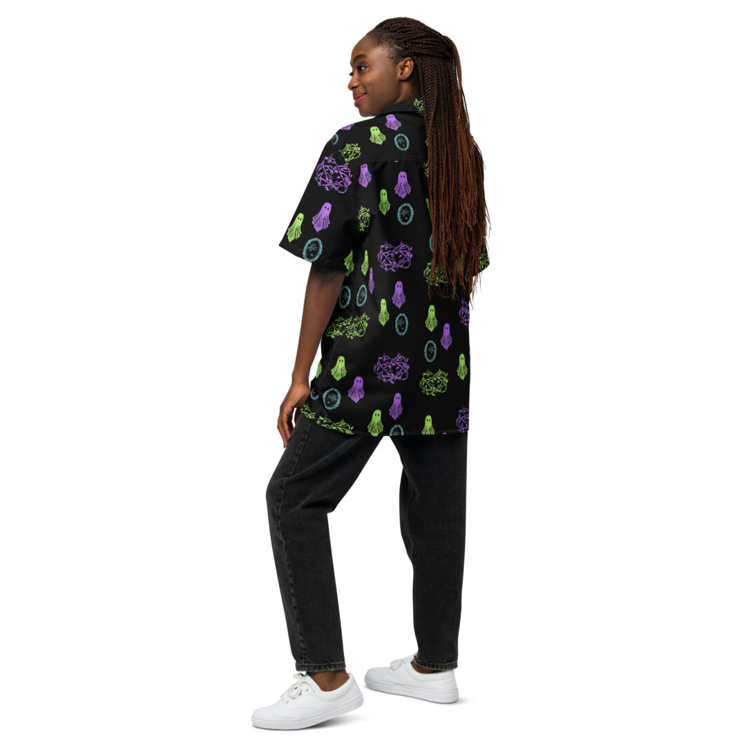 Haunted House Ghost All Over Print Custom Hawaiian | Premium Quality Button Up Shirt - Image 8
