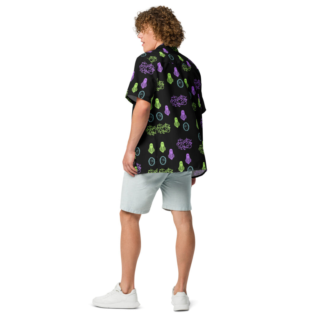 Haunted House Ghost All Over Print Custom Hawaiian | Premium Quality Button Up Shirt - Image 9