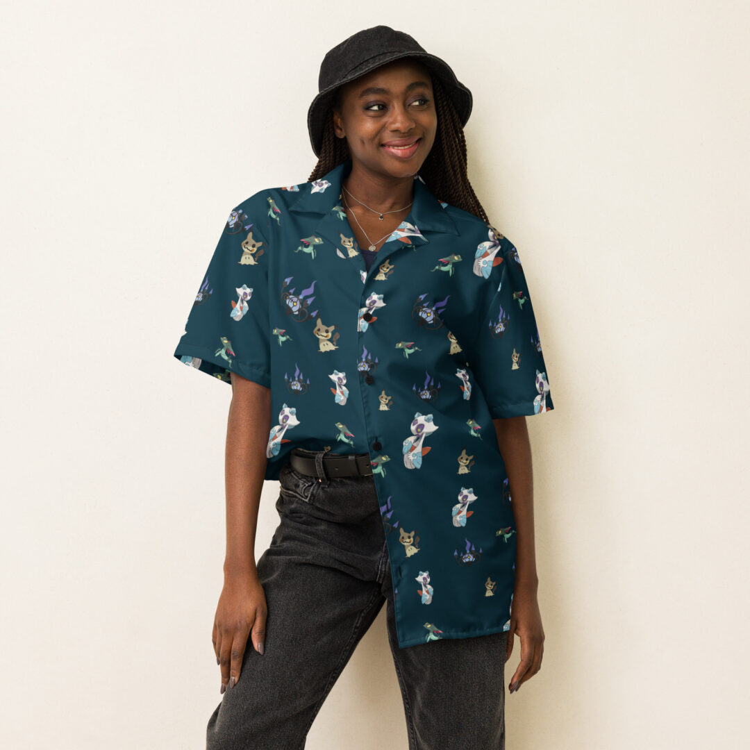 Navy Blue Ghost Type Pokemon Shadow Ball Unisex button up shirt | custom hawaiian shirt anime poke - Image 5