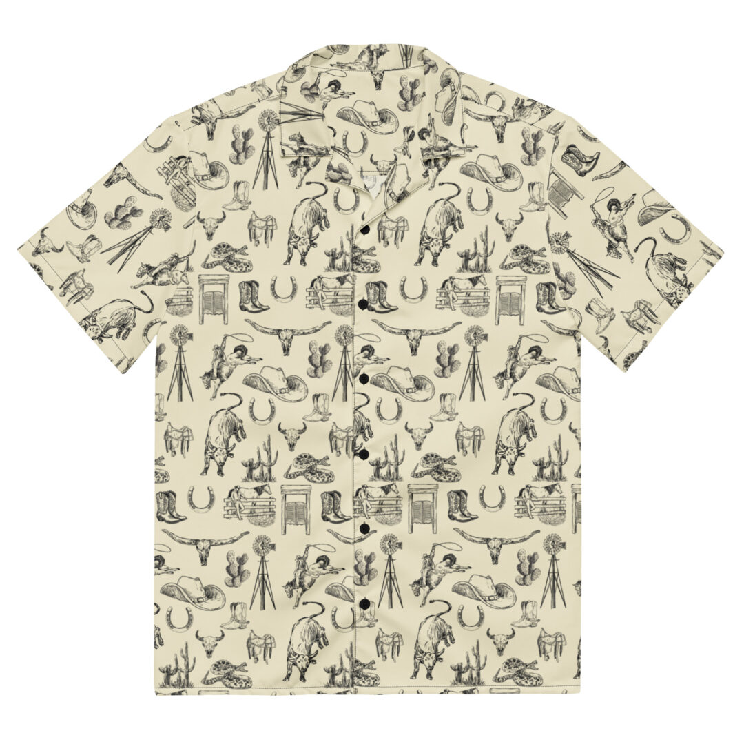 Western Doodle Cowboy Sand Unisex button shirt | Custom Cowboy Hawaiian Shirt Unisex Up to 6XL - Image 3