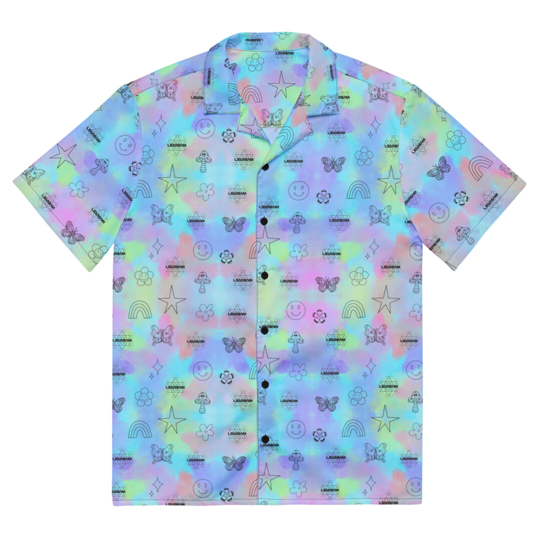 LSDream Rainbow Sky Doodle All-Over Print Unisex Button Up Shirt | Custom Hawaiian Rave Shirt EDM DJ - Image 3
