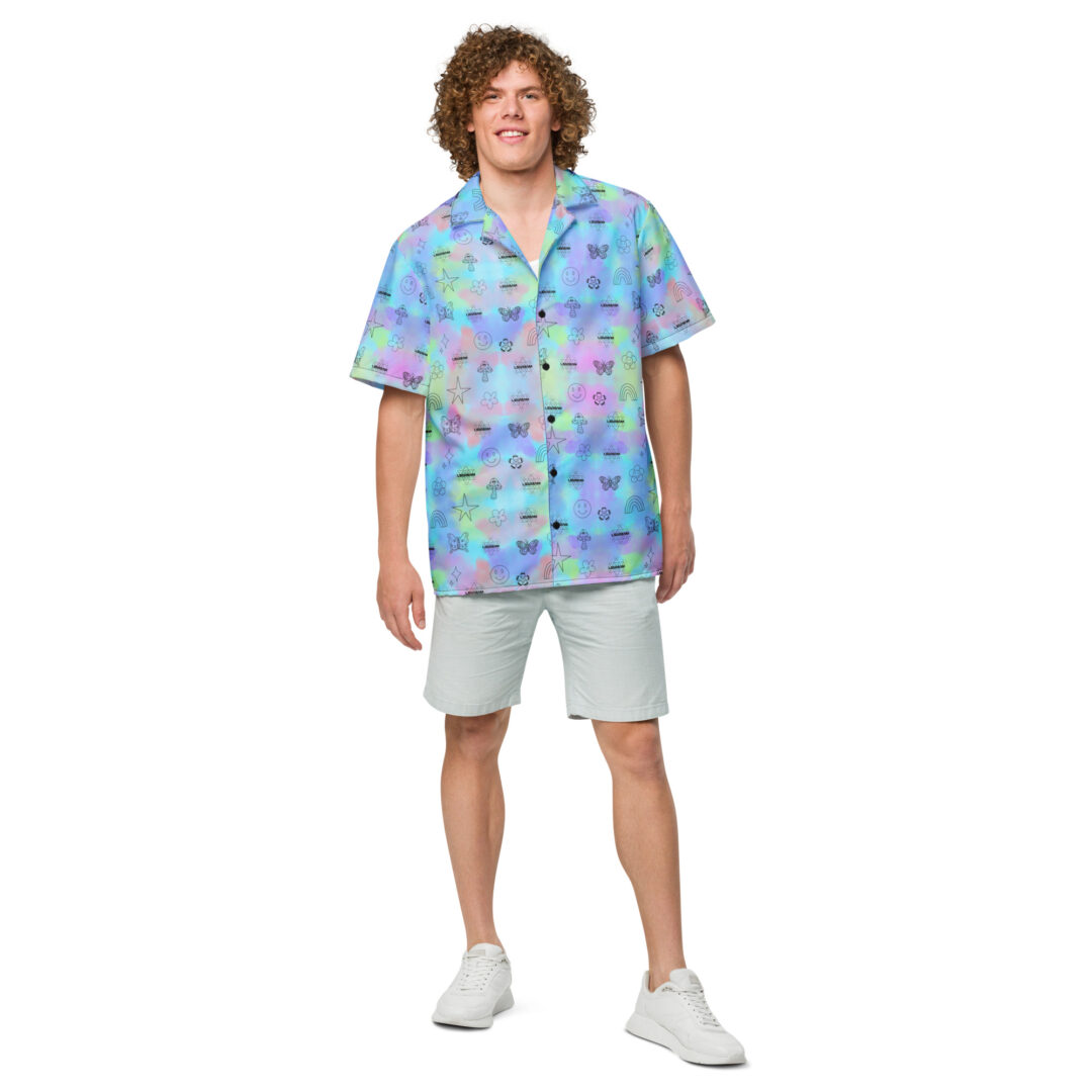 LSDream Rainbow Sky Doodle All-Over Print Unisex Button Up Shirt | Custom Hawaiian Rave Shirt EDM DJ - Image 5