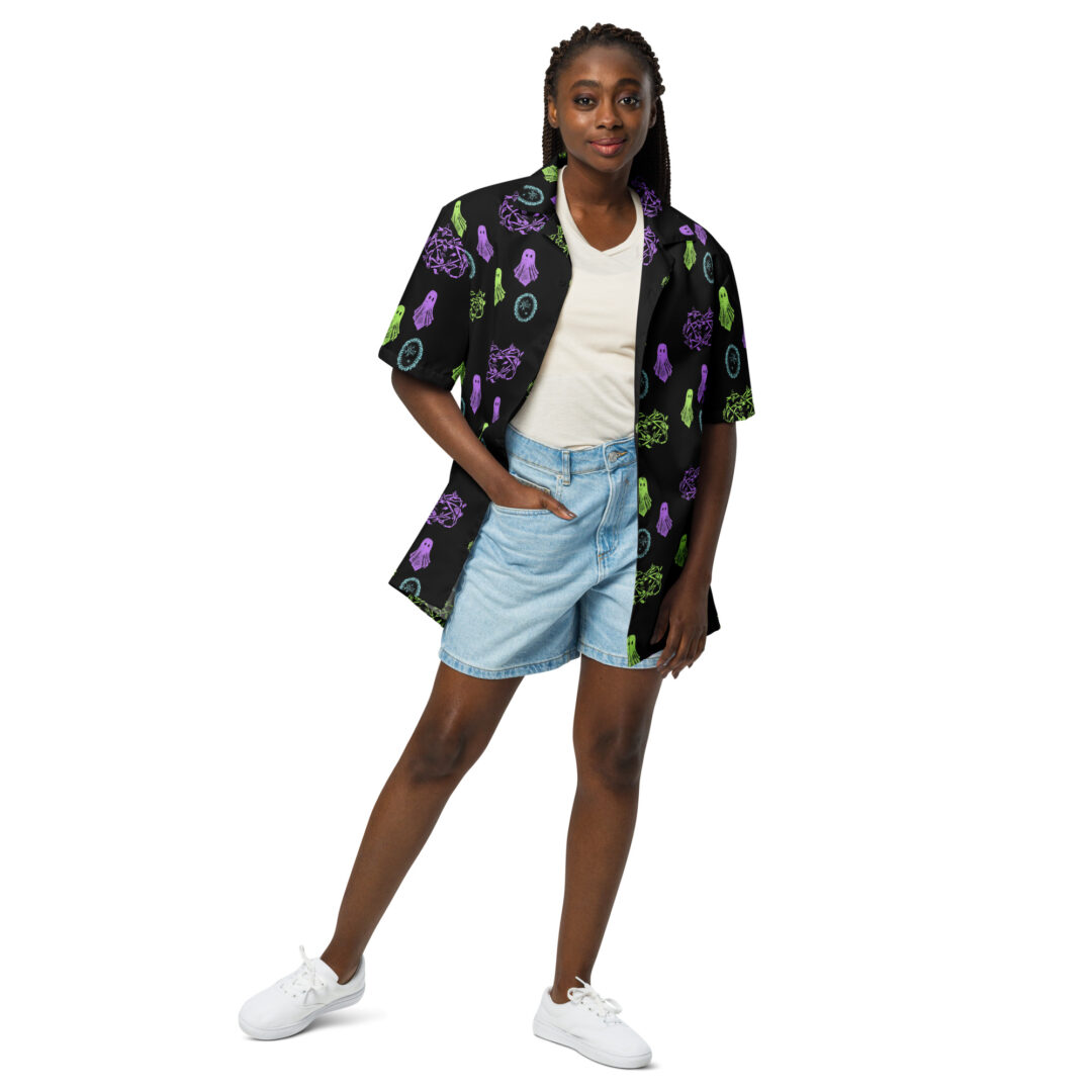 Haunted House Ghost All Over Print Custom Hawaiian | Premium Quality Button Up Shirt - Image 5