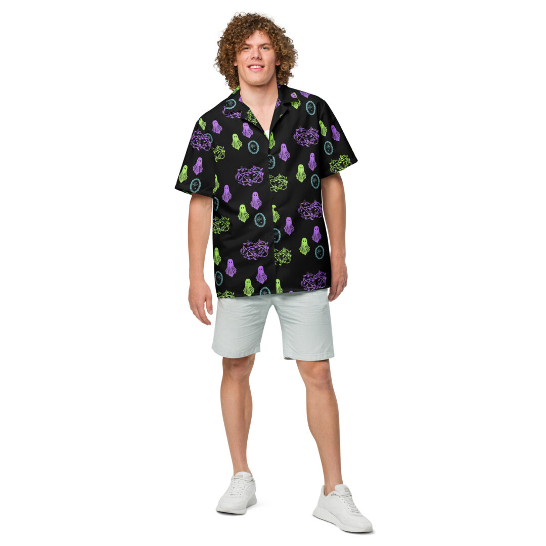 Haunted House Ghost All Over Print Custom Hawaiian | Premium Quality Button Up Shirt - Image 7