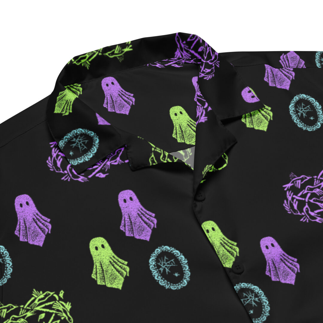 Haunted House Ghost All Over Print Custom Hawaiian | Premium Quality Button Up Shirt - Image 6
