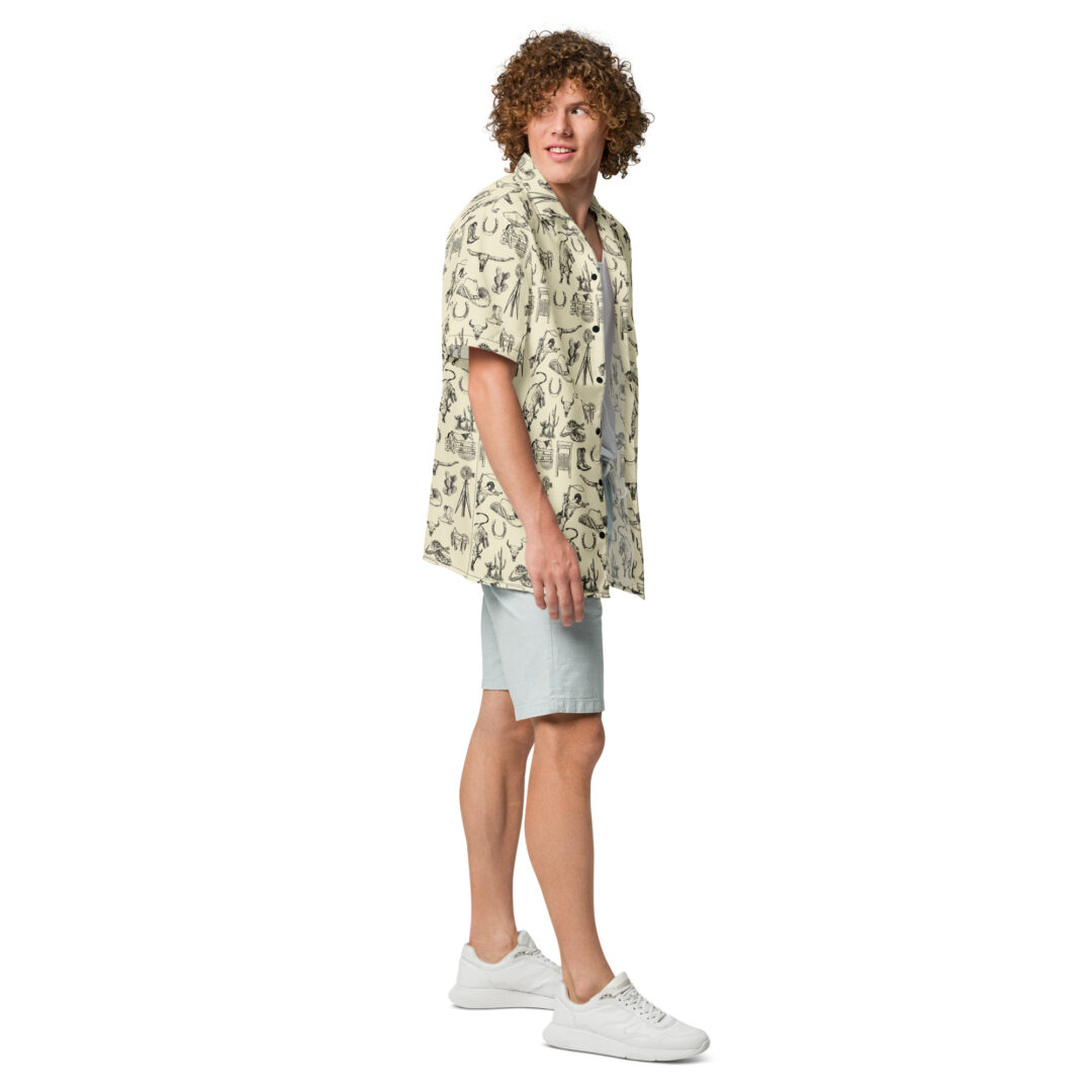 Western Doodle Cowboy Sand Unisex button shirt | Custom Cowboy Hawaiian Shirt Unisex Up to 6XL - Image 7