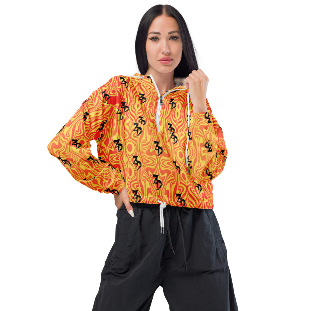 Zeds Dead Trippy Orange Lava Liquid | Women’s cropped windbreaker - Image 8