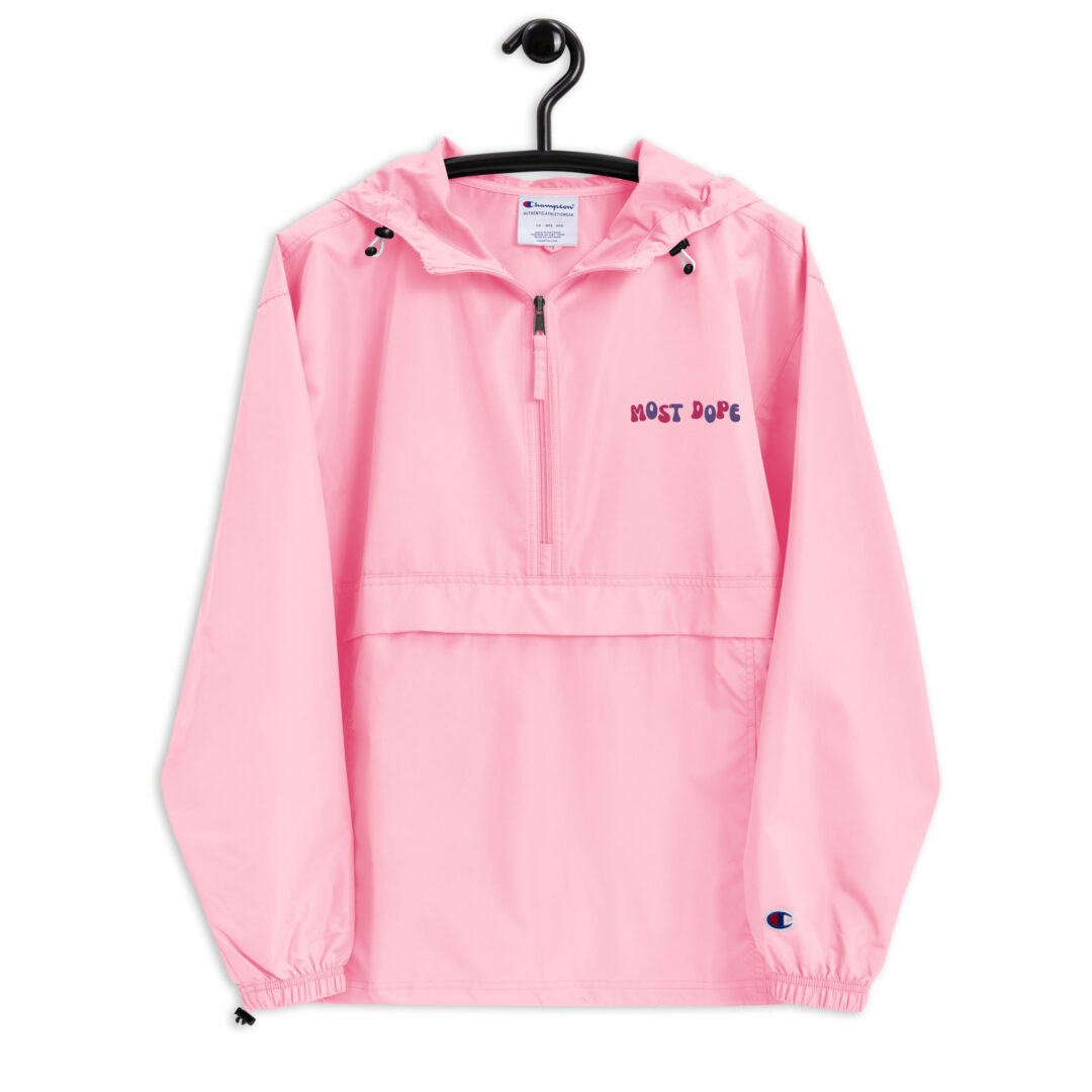 Mac Miller Kids Most Dope | Custom Embroidered Champion Packable Jacket | Kangaroo Pouch Life Proof All Seasons