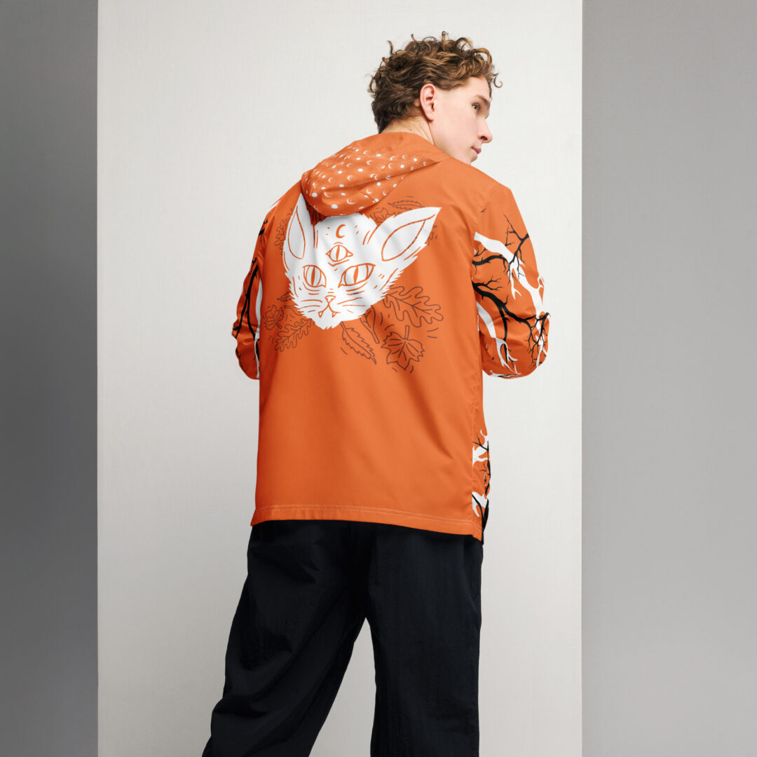 Safety Orange Skater Alternative Spooky Halloween Hardocre Men’s windbreaker Giant Bat Shadowed Spirits - Image 6