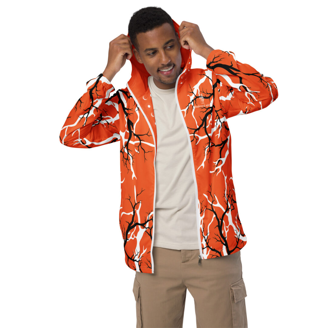 Safety Orange Skater Alternative Spooky Halloween Hardocre Men’s windbreaker Giant Bat Shadowed Spirits - Image 9