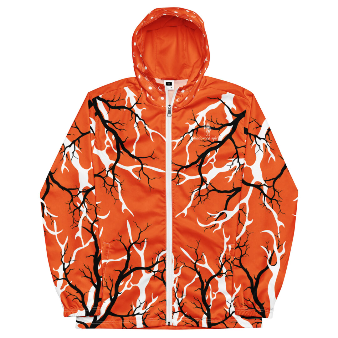 Safety Orange Skater Alternative Spooky Halloween Hardocre Men’s windbreaker Giant Bat Shadowed Spirits