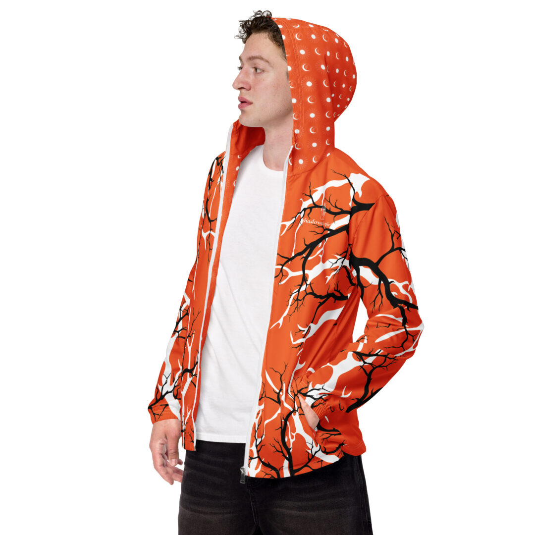 Safety Orange Skater Alternative Spooky Halloween Hardocre Men’s windbreaker Giant Bat Shadowed Spirits - Image 2