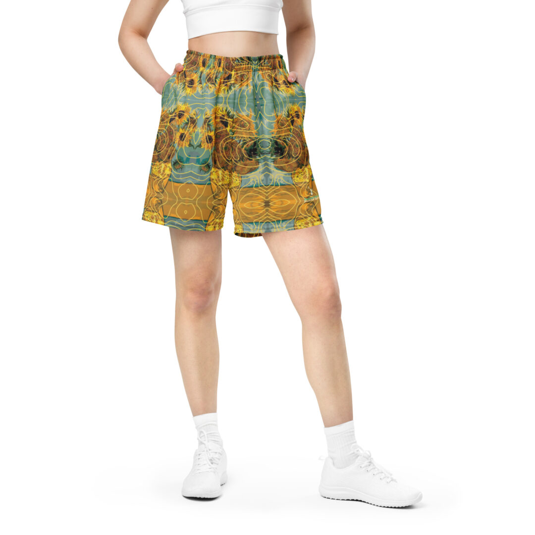 Van Gogh Sunflower Athletic premium graphic shorts with pockets | Up to 6XL Festival Streetwear - Image 2