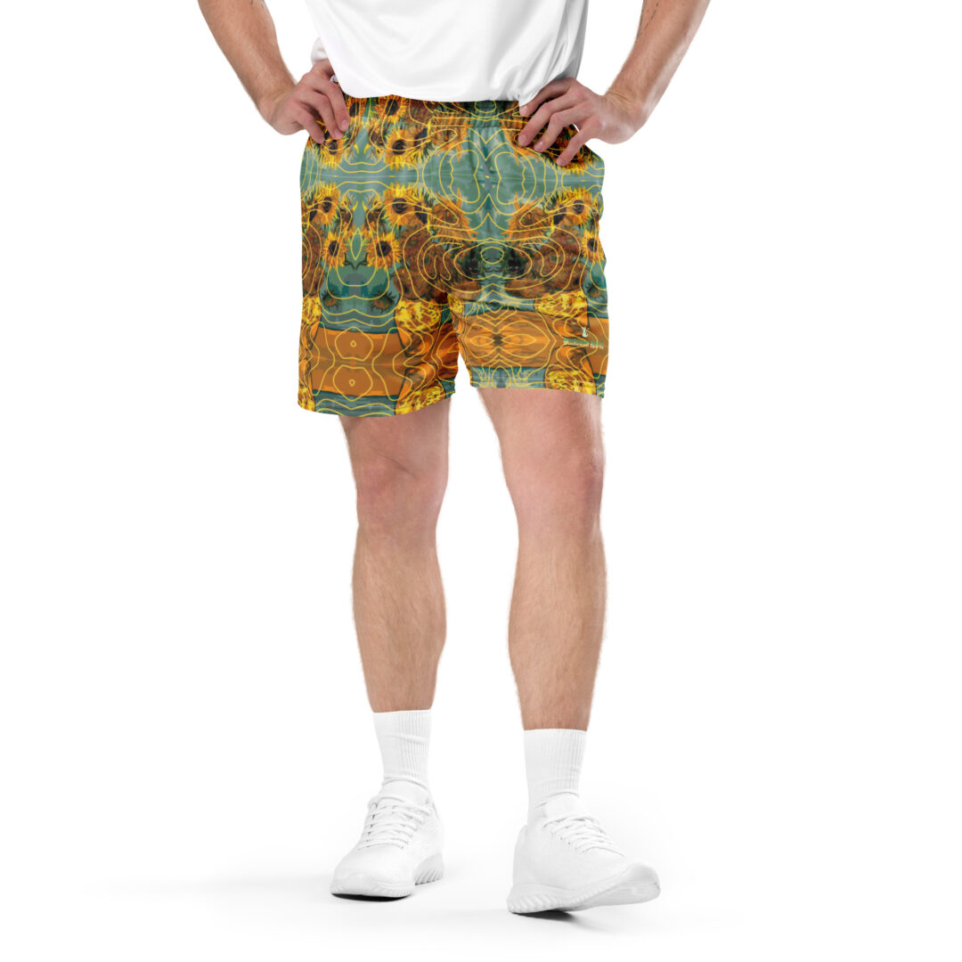 Van Gogh Sunflower Athletic premium graphic shorts with pockets | Up to 6XL Festival Streetwear - Image 3