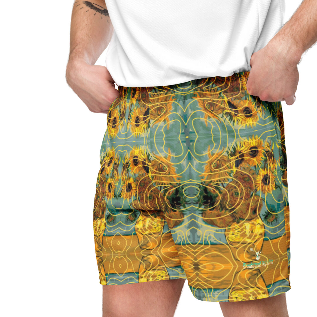 Van Gogh Sunflower Athletic premium graphic shorts with pockets | Up to 6XL Festival Streetwear - Image 4