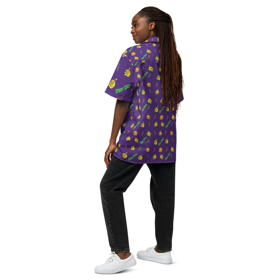 Unisex Spooky Season Button Up Shirt | Mardi Gras Theme Skulls and Bones Halloween Hawaiian Top - Image 7