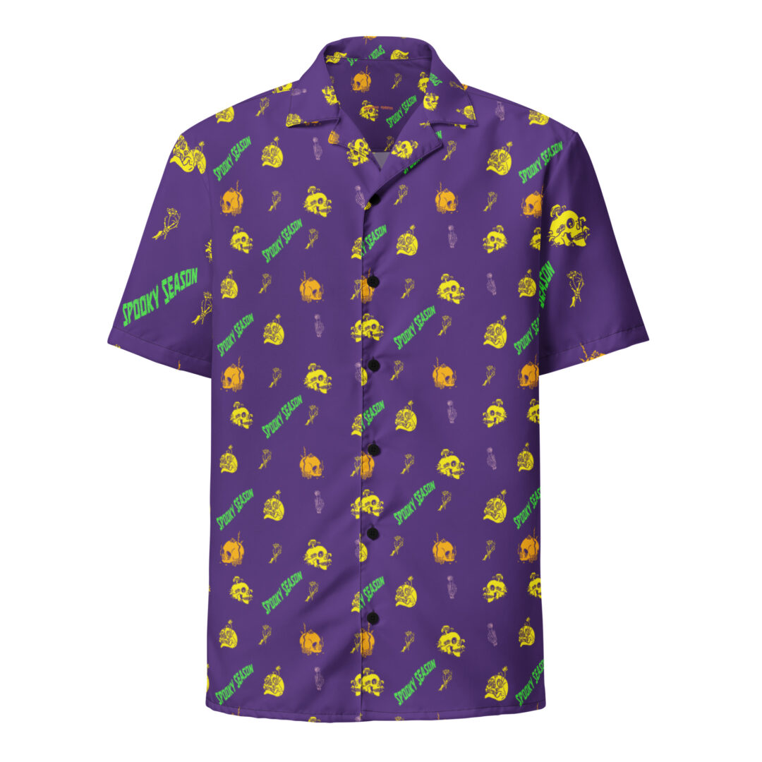 Unisex Spooky Season Button Up Shirt | Mardi Gras Theme Skulls and Bones Halloween Hawaiian Top - Image 5