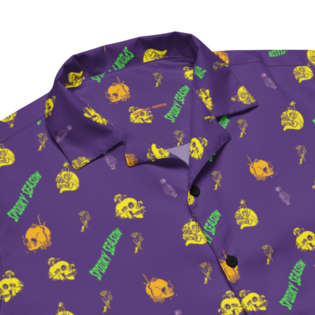 Unisex Spooky Season Button Up Shirt | Mardi Gras Theme Skulls and Bones Halloween Hawaiian Top - Image 10