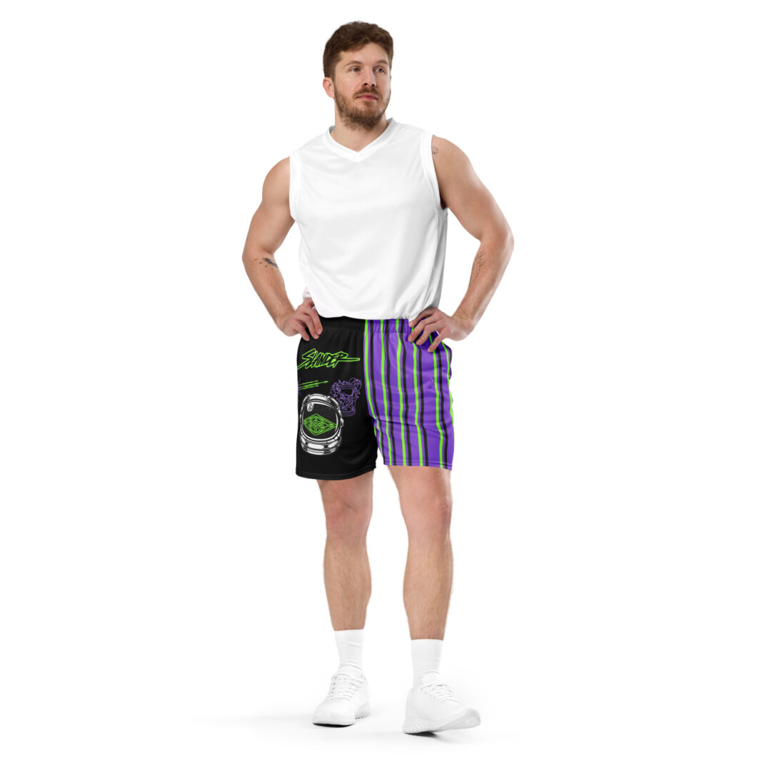 Slander EDM DJ Athletic Unisex mesh shorts with pockets half n half print - Image 9