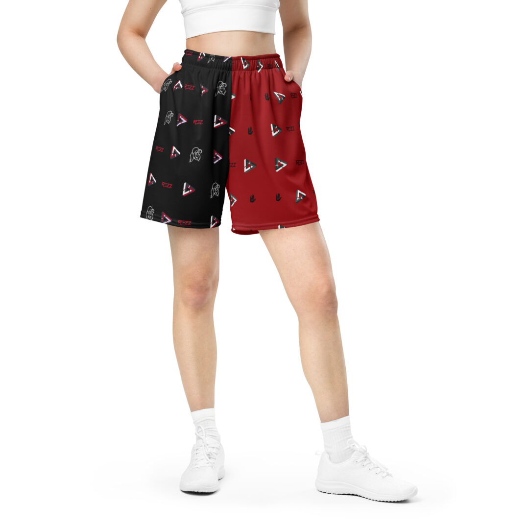 Rezz Split Dye Red Black Unisex Custom Print Athletic Shorts with Pockets - Image 13