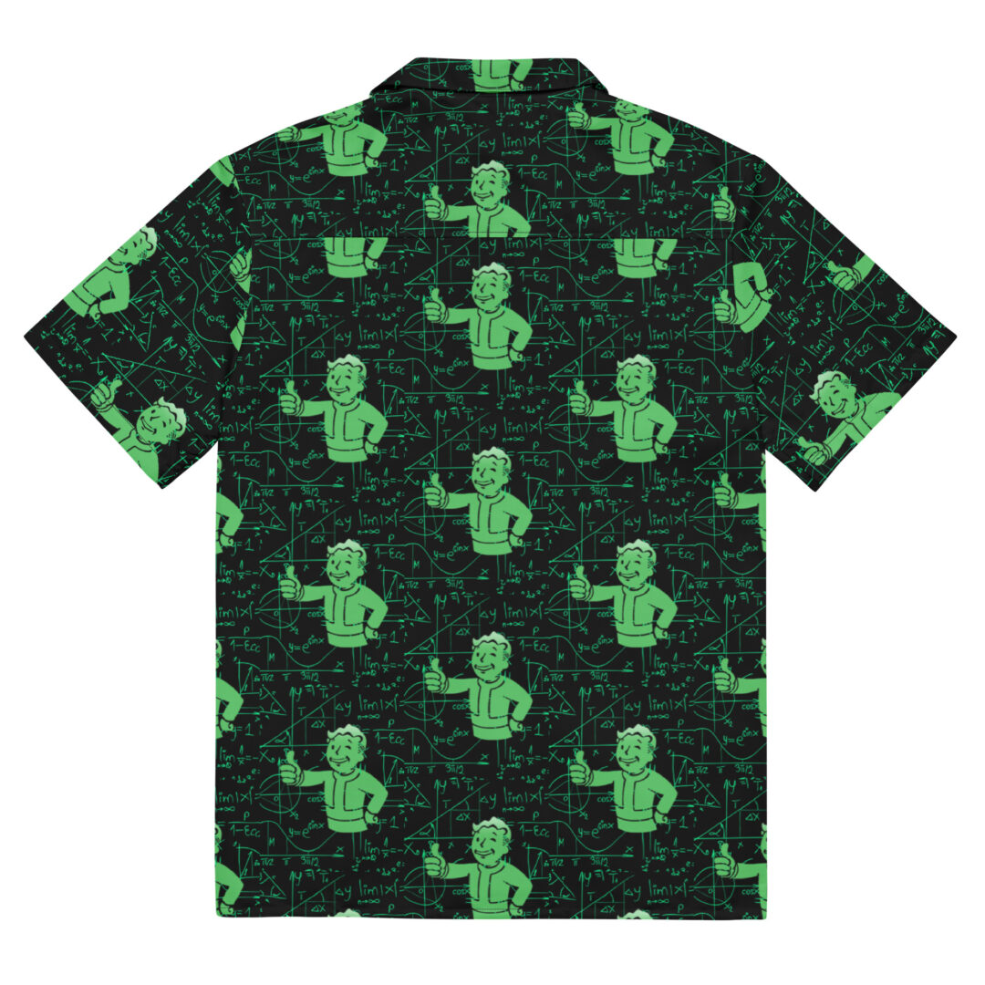 Fallout Green Valut Pip Boy Comic Book Turret Large Graphic Unisex Button Up Shirt - Image 2