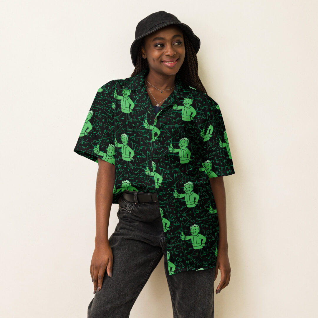 Fallout Green Valut Pip Boy Comic Book Turret Large Graphic Unisex Button Up Shirt - Image 9