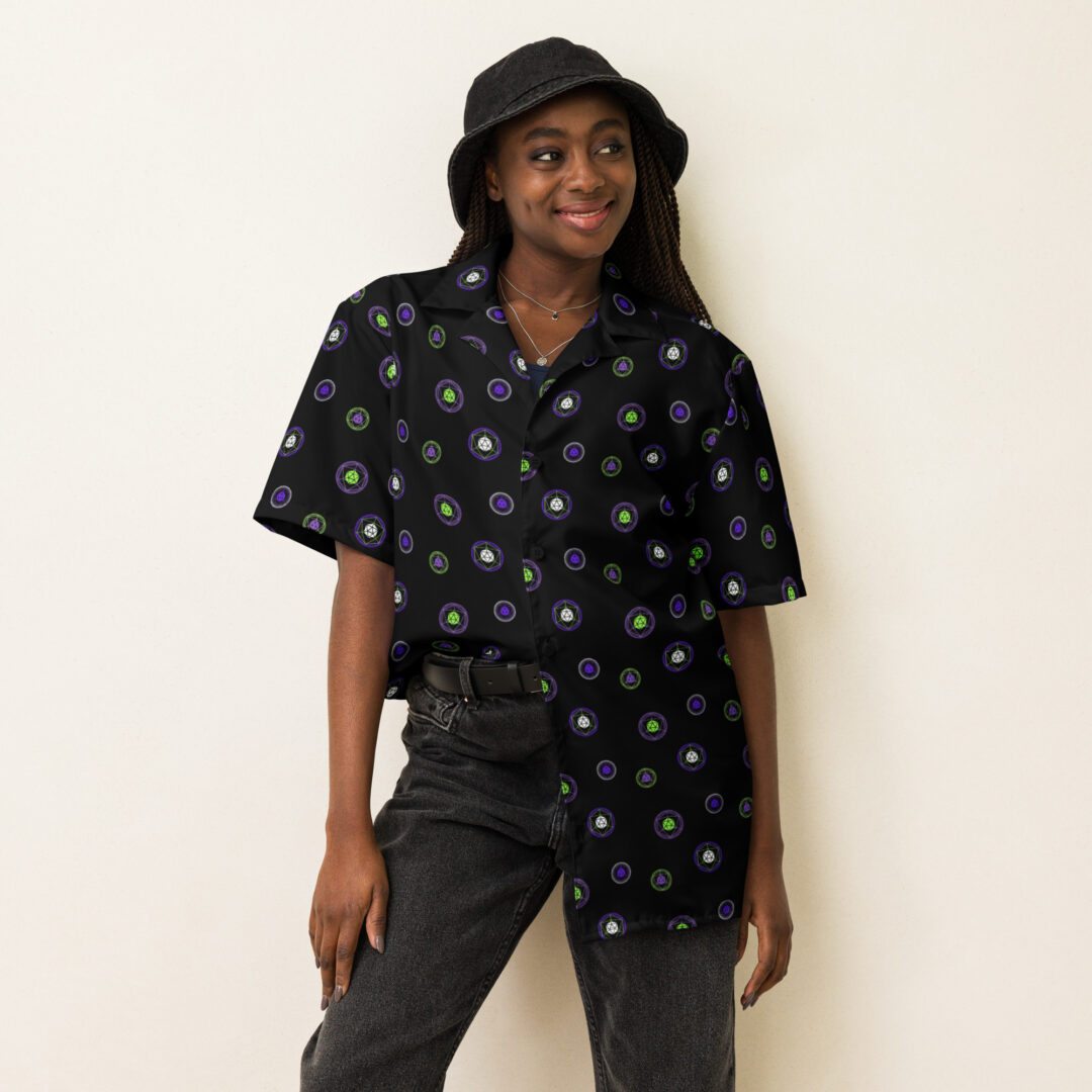 Odesza All Over Logo Purple Black Green Unisex button up shirt | Premium Quality - Image 10