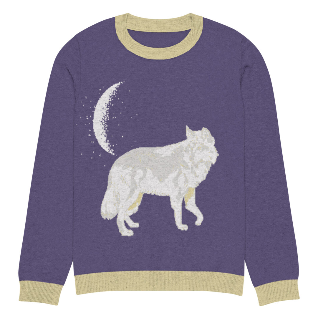 Full Moon Wolf Knitted crew neck sweater | not so ugly sweater - Image 3