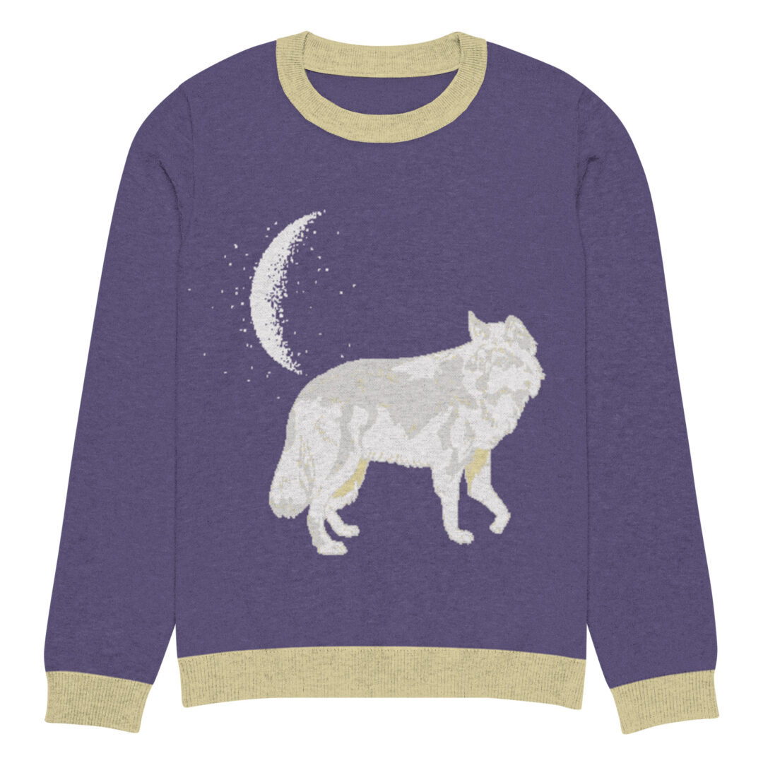 Full Moon Wolf Knitted crew neck sweater | not so ugly sweater - Image 9