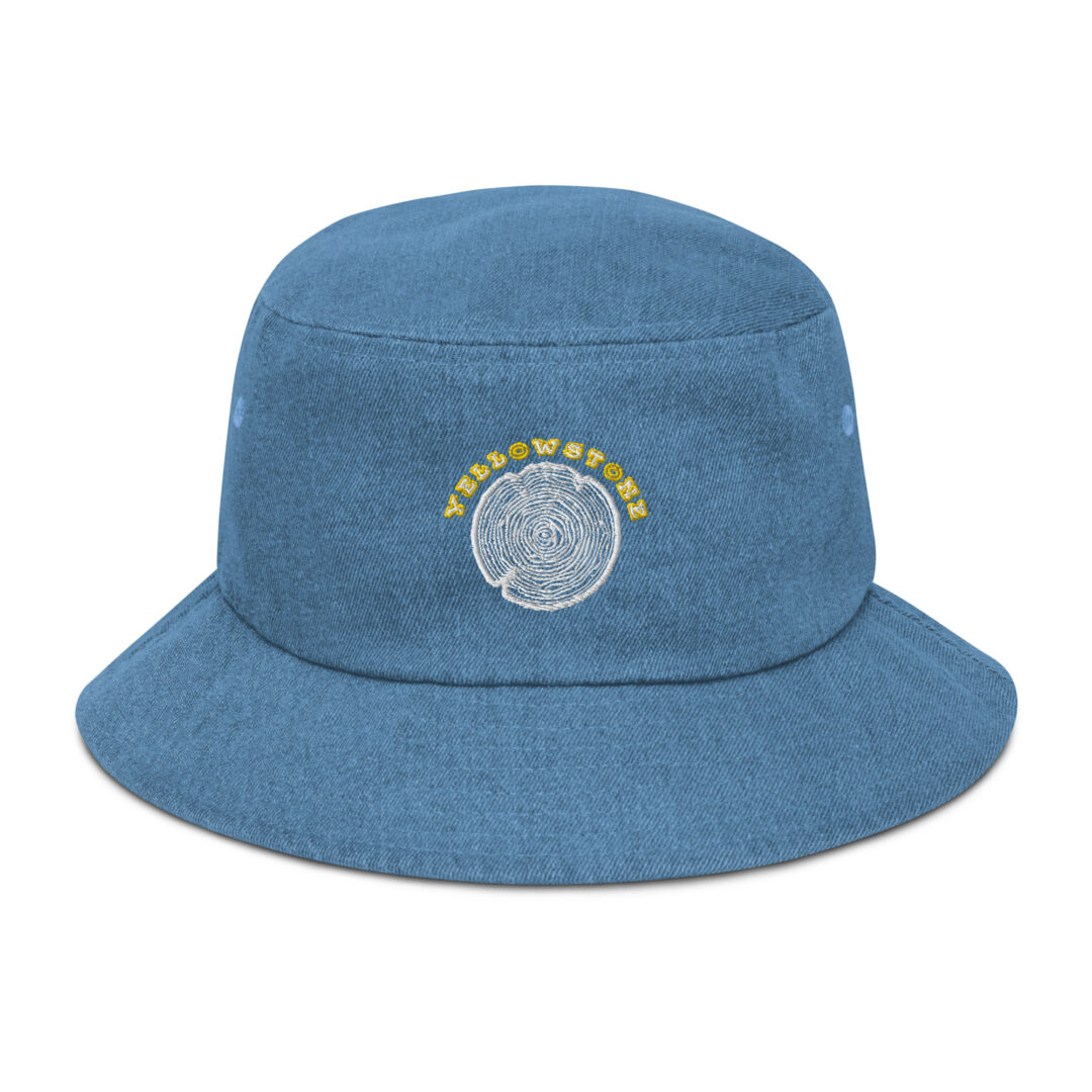 Yellow Stone Tree Stump Custom Embroidery Denim bucket hat