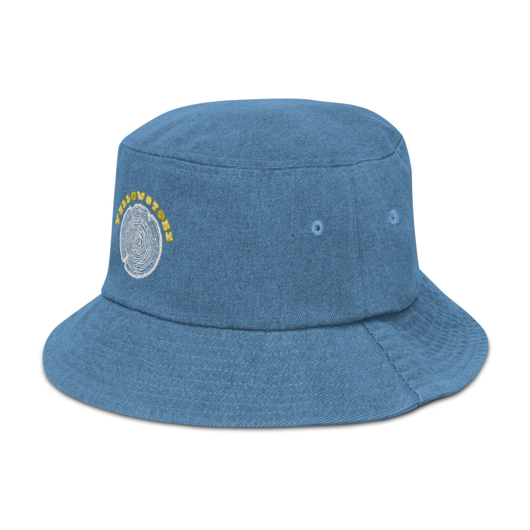 Yellow Stone Tree Stump Custom Embroidery Denim bucket hat - Image 9