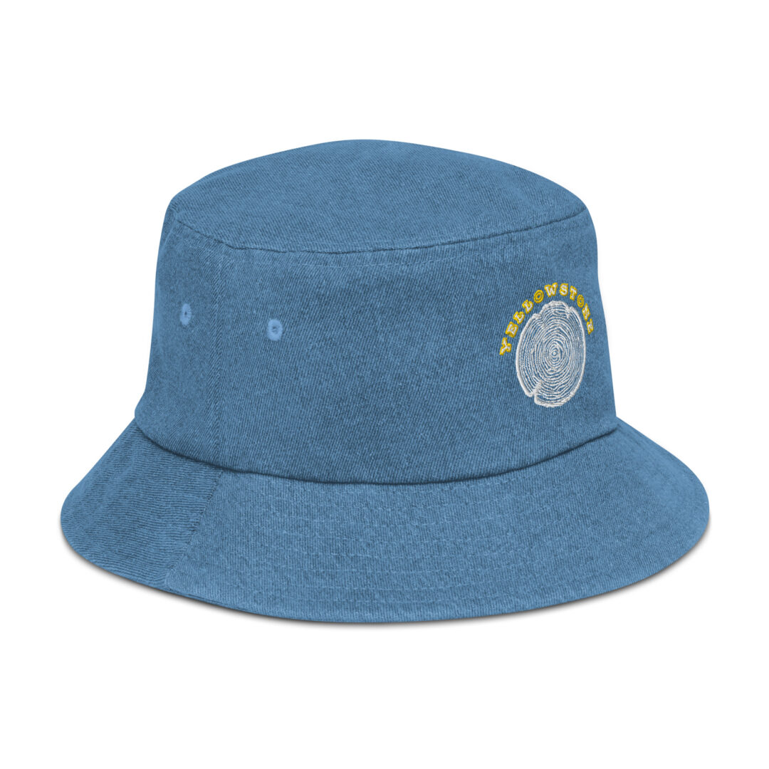 Yellow Stone Tree Stump Custom Embroidery Denim bucket hat - Image 8