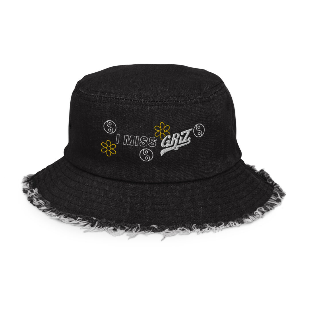 I Miss Griz custom embroidery distressed denim bucket hat - Image 4