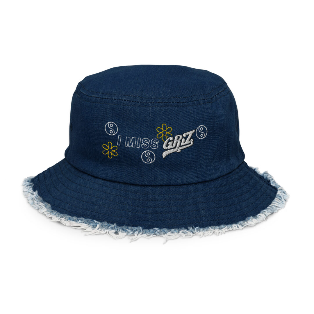 I Miss Griz custom embroidery distressed denim bucket hat - Image 5