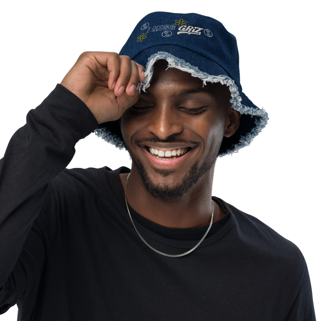 I Miss Griz custom embroidery distressed denim bucket hat - Image 8