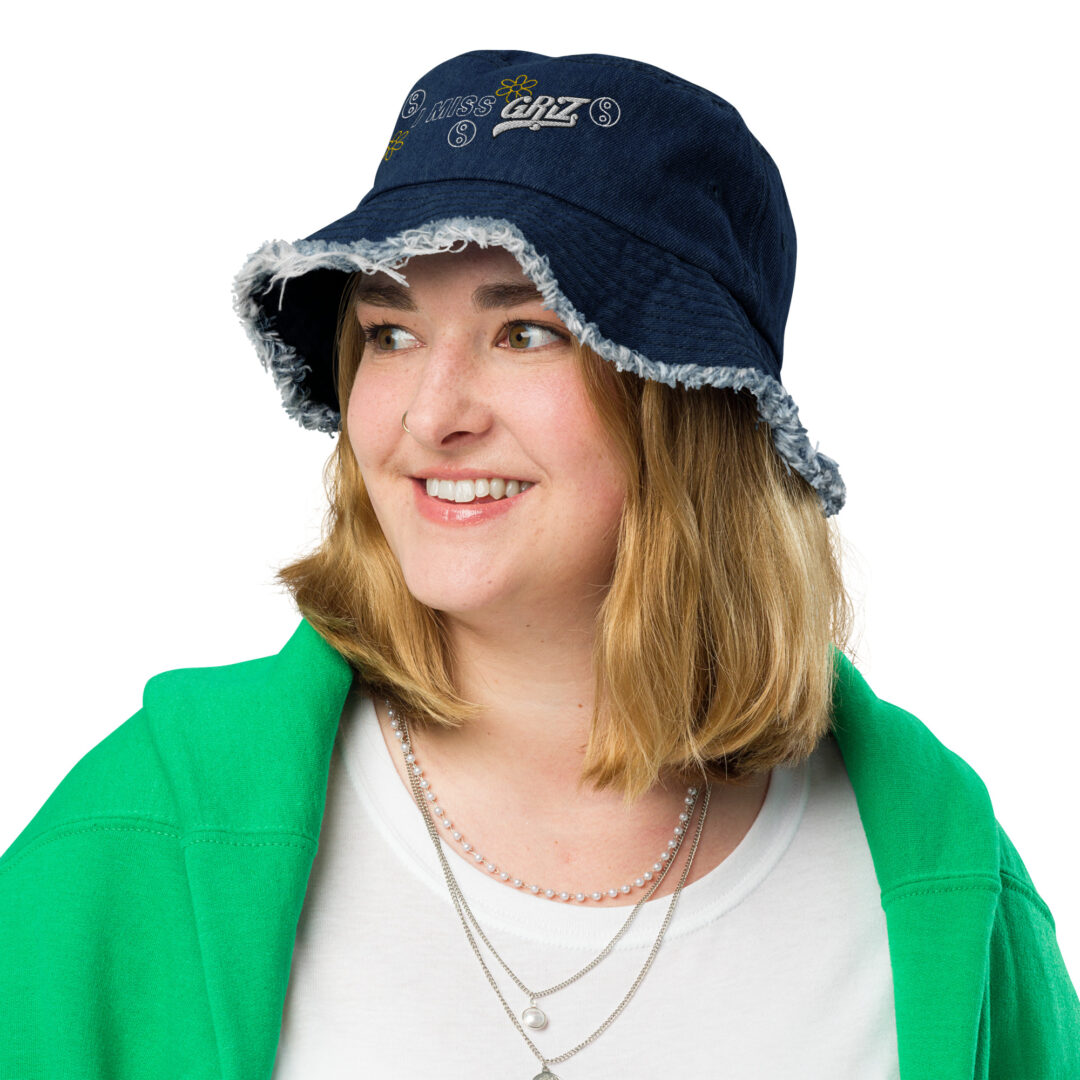 I Miss Griz custom embroidery distressed denim bucket hat - Image 9