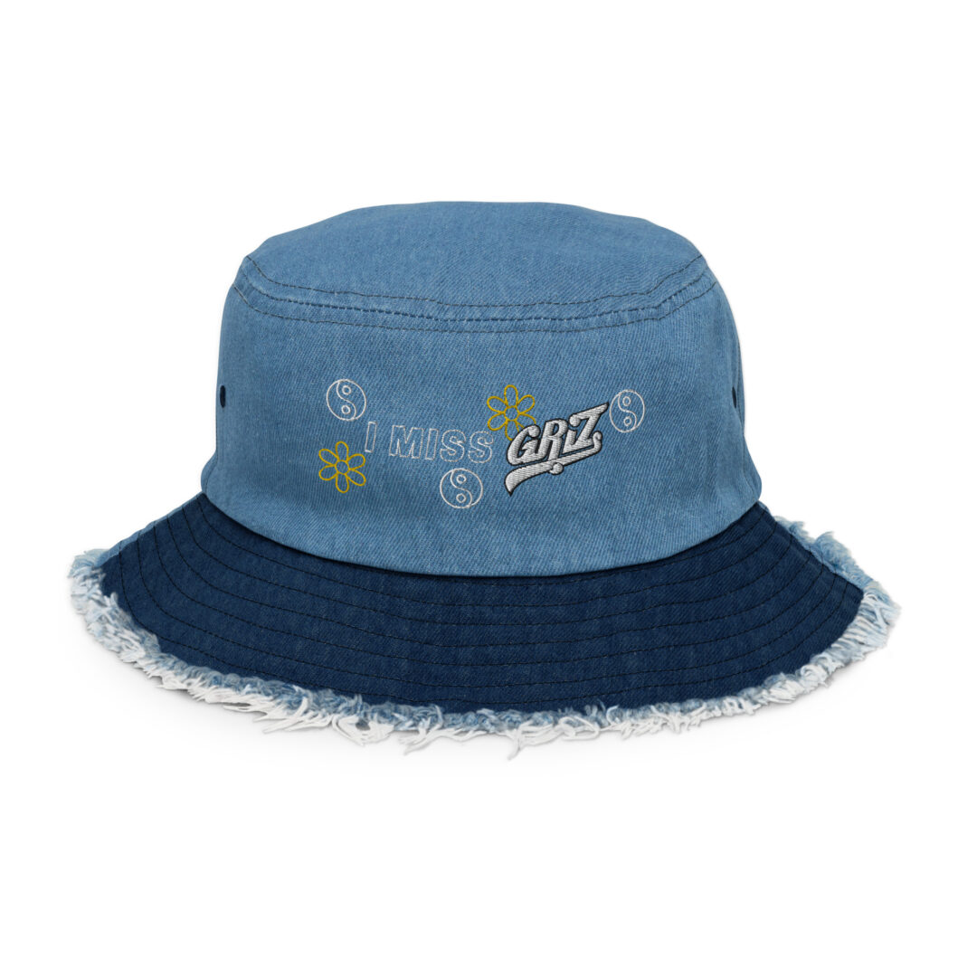 I Miss Griz custom embroidery distressed denim bucket hat - Image 3