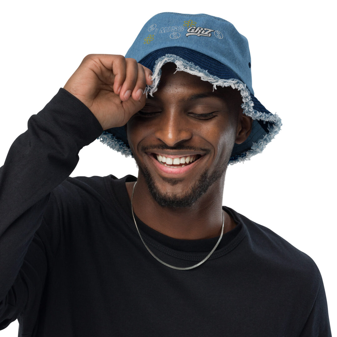 I Miss Griz custom embroidery distressed denim bucket hat - Image 6