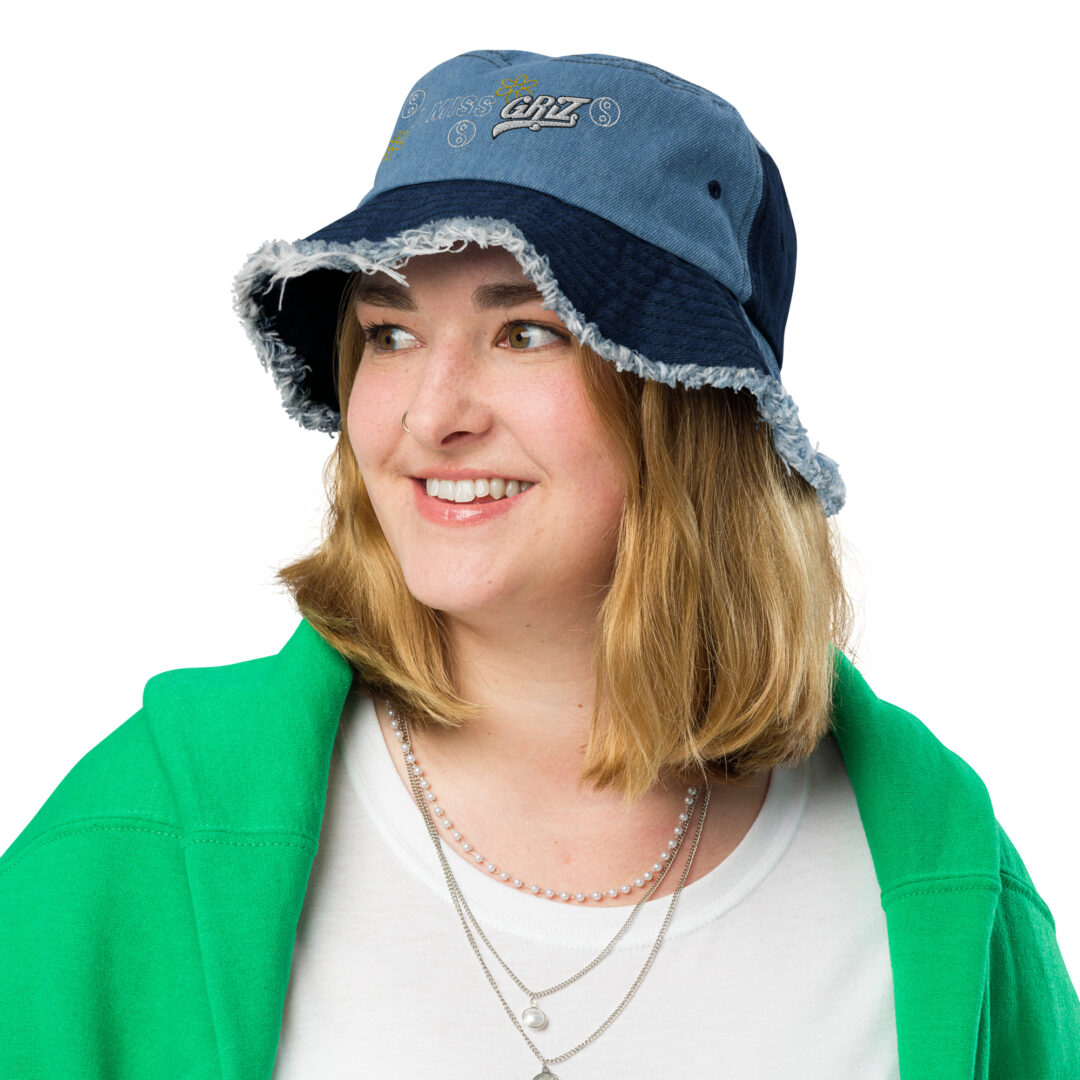 I Miss Griz custom embroidery distressed denim bucket hat - Image 7