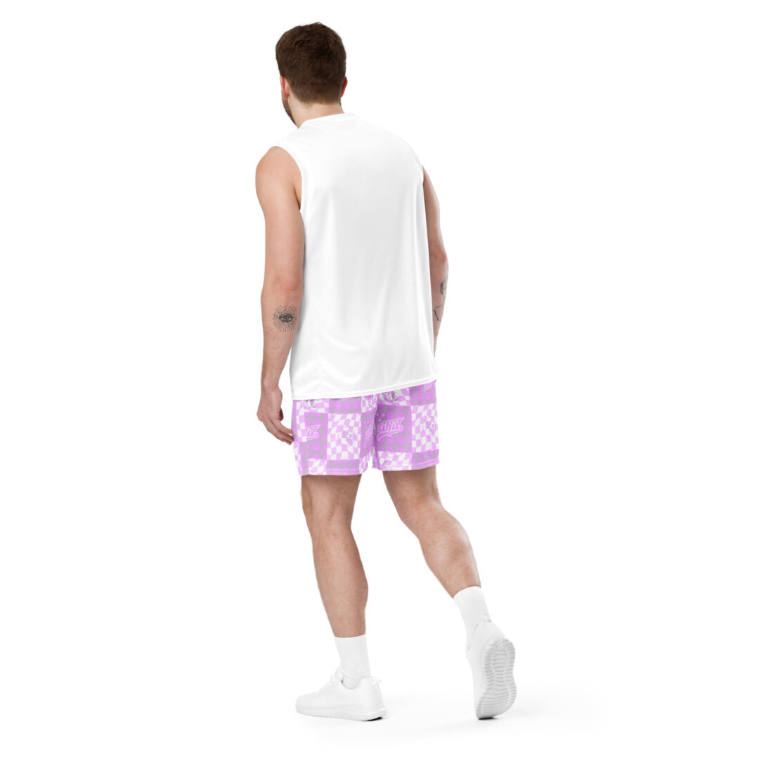 Griz Pink and pink checkered Unisex mesh shorts perfect for EDM festival with pocket - Image 11