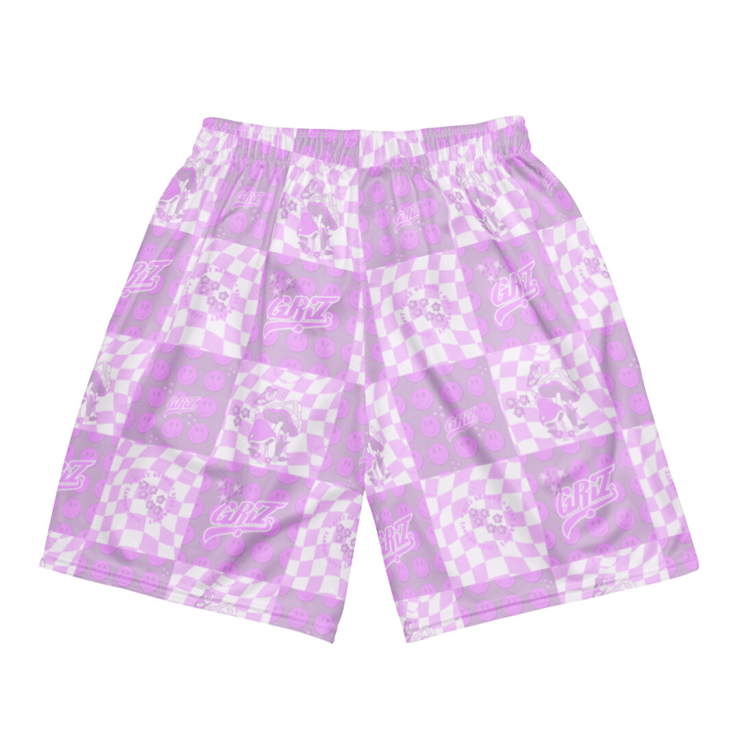 Griz Pink and pink checkered Unisex mesh shorts perfect for EDM festival with pocket - Image 12