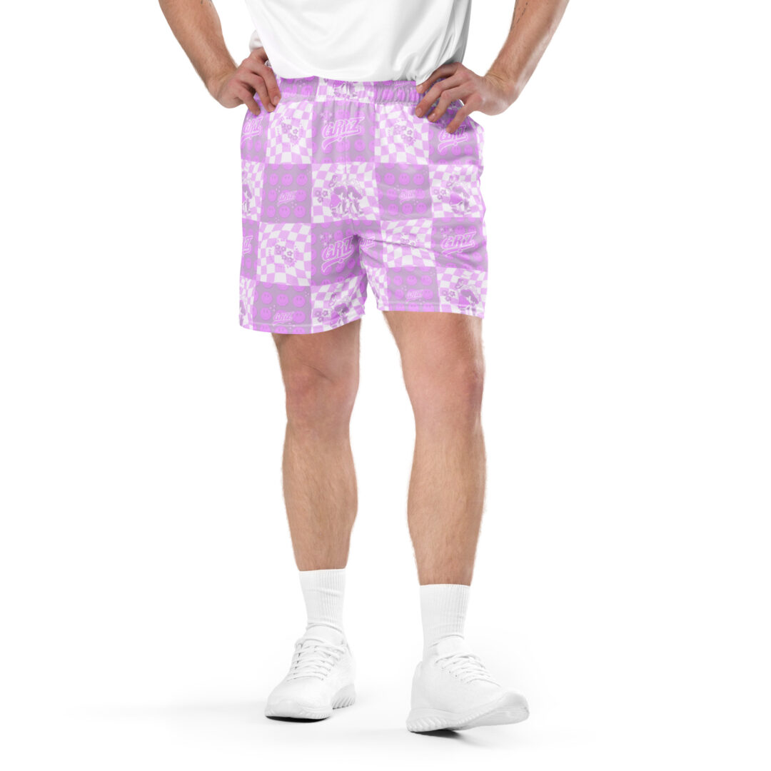 Griz Pink and pink checkered Unisex mesh shorts perfect for EDM festival with pocket - Image 5