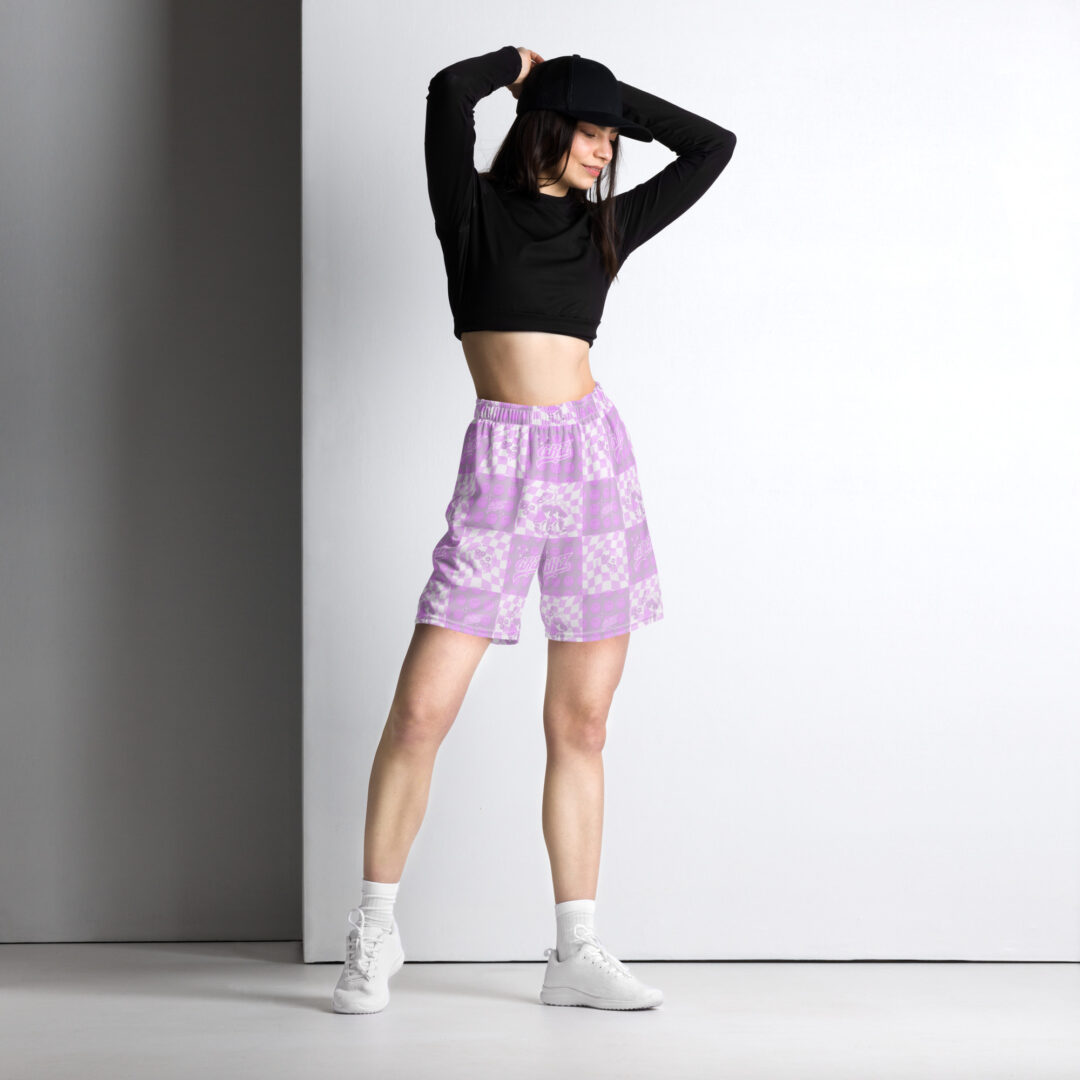 Griz Pink and pink checkered Unisex mesh shorts perfect for EDM festival with pocket - Image 8